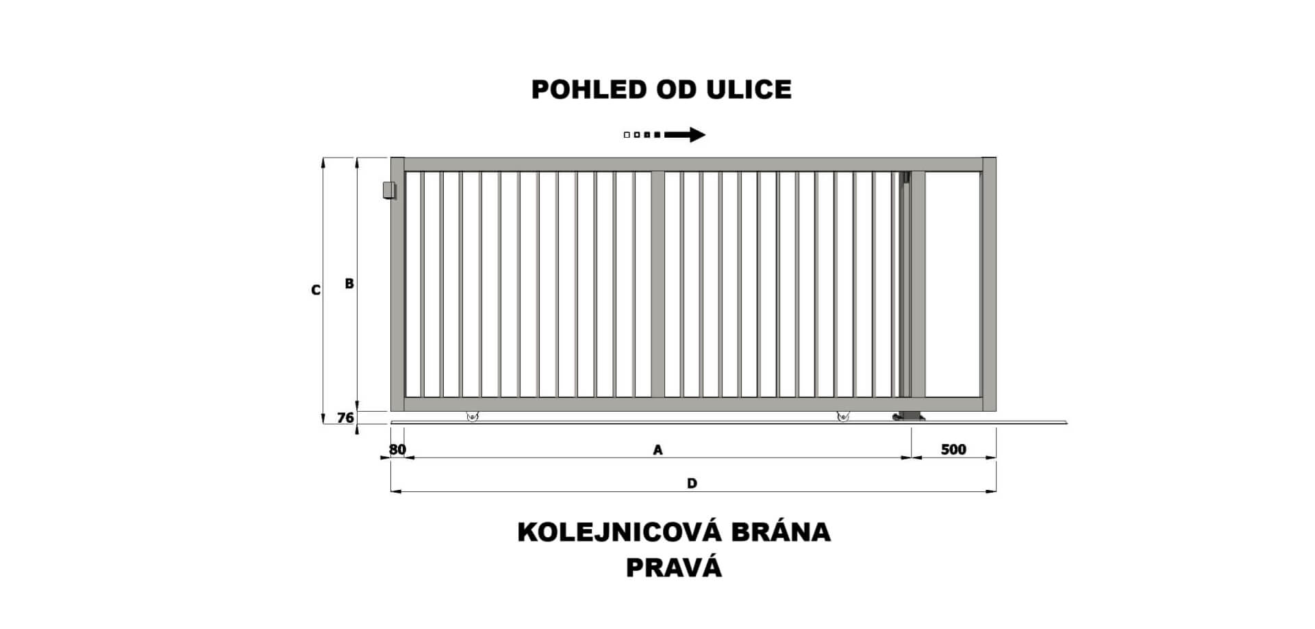 Hliníková koľajnicová posuvná brána LYON Lite 3000x1250mm RAL7016 pravá