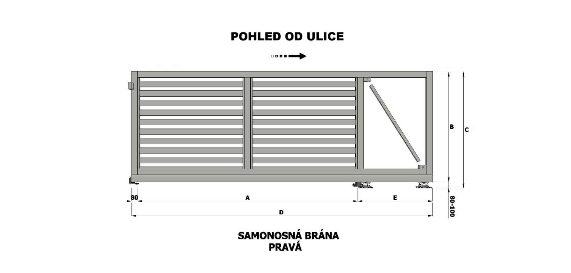 Hliníková samonosná posuvná brána REMO80 Lite 3000x1720mm RAL7016 DEKOR BOROVICA pravá